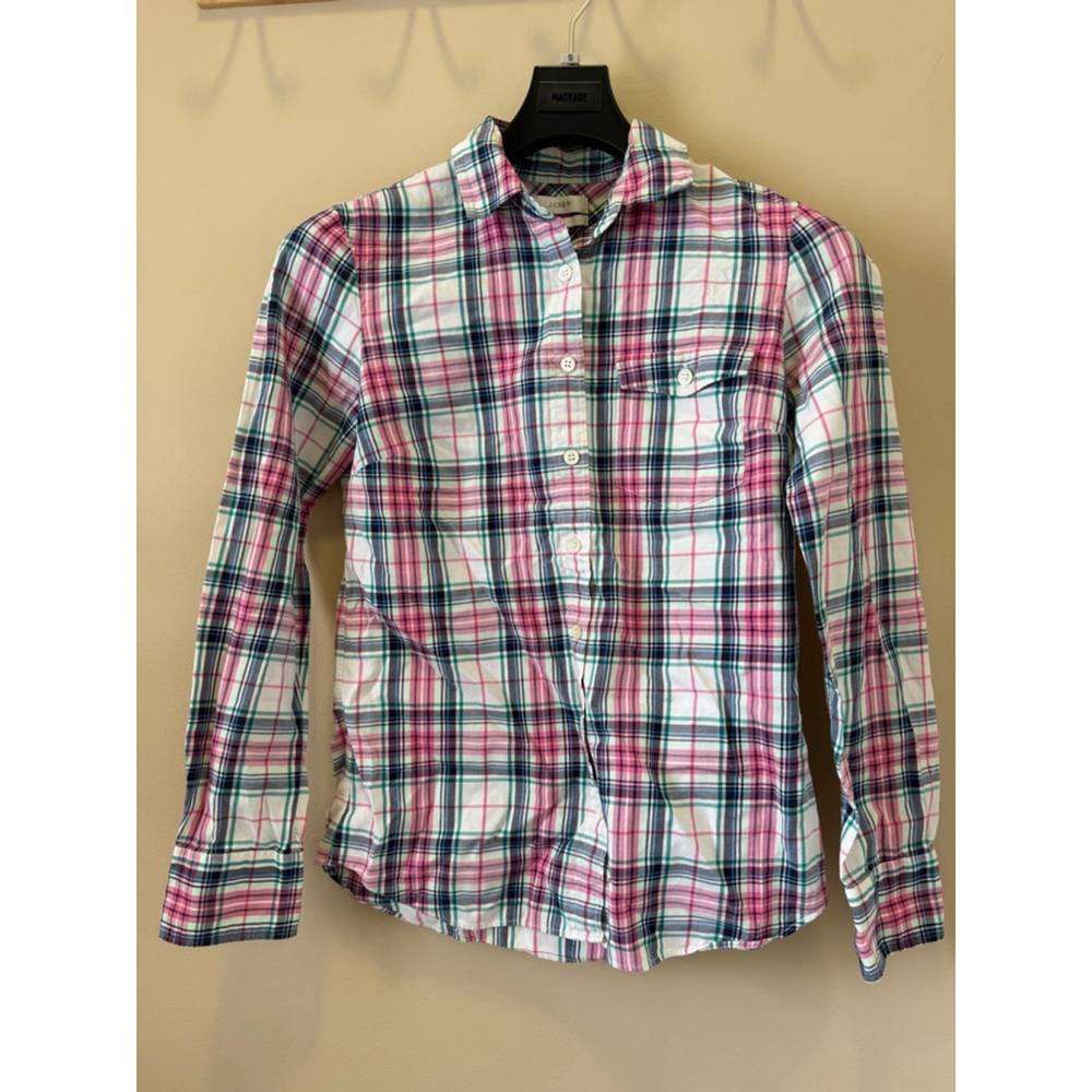 Women's J.CREW Plaid Button Down Shirt 00 White Pink Green